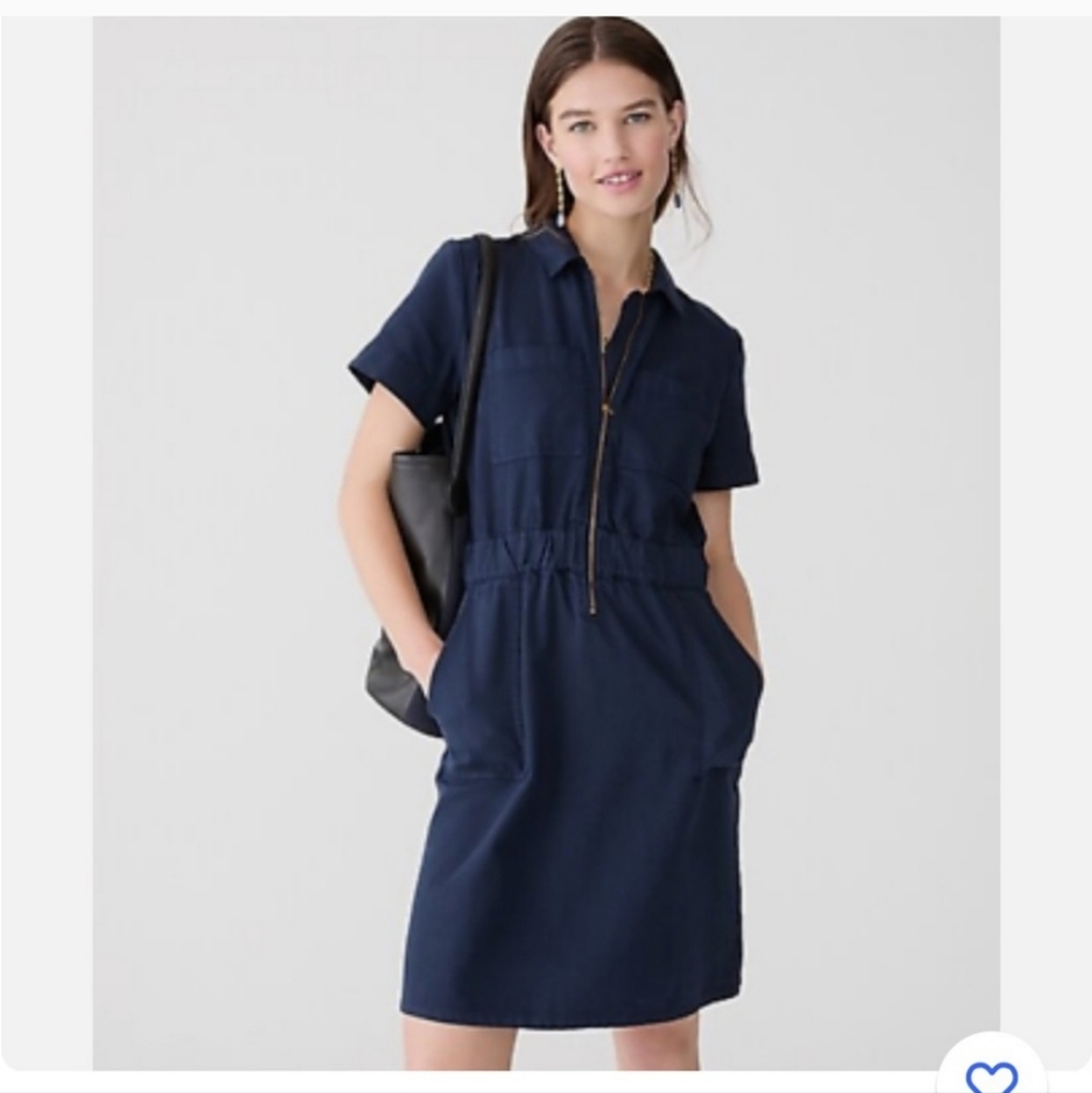 J. Crew Blue Polo Collar Cuffed Sleeve Shirt Dress